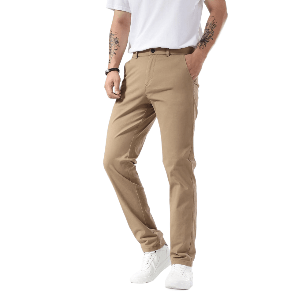 Plaid&Plain Dark Pebble Khaki Men’s Slim - Fit Chinos| Men’s Tapered Chino Pants - Plaid&Plain-8801-Dark Pebble Khaki-27X28