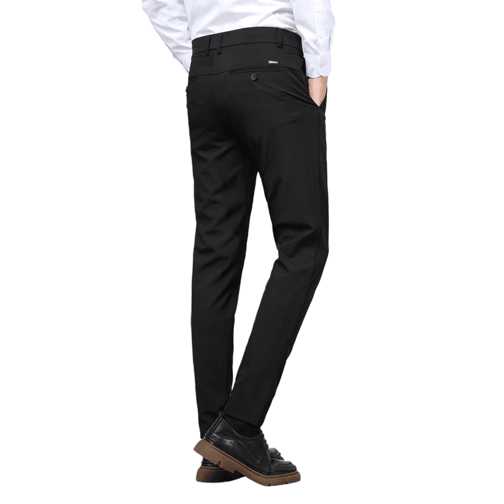 Plaid&Plain Men's Black Slim Fit Dress Pants | 4-Way Flex Stretch Suit Pants - Plaid&Plain-603-Black-27X28
