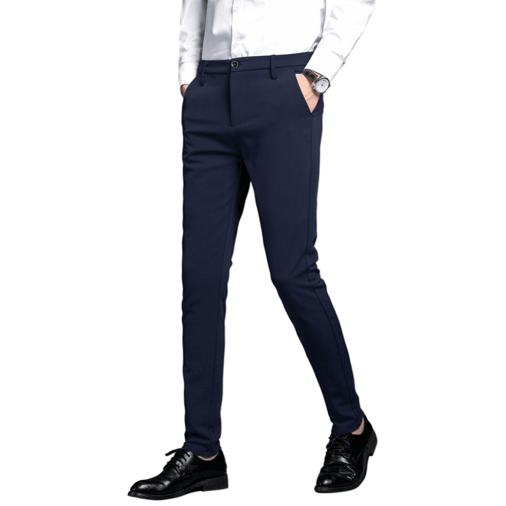 Plaid&Plain Men's Navy Blue Stretch Dress Pants | Skinny Suit Pants - Plaid&Plain-7101-Navy Blue-27WX28L