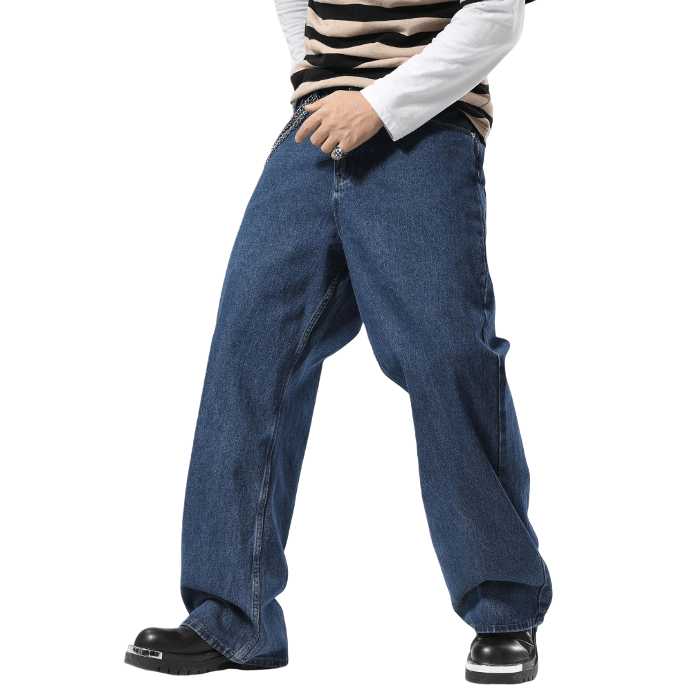Plaid&Plain Men's Dark Stone Baggy Jeans | Wide Leg Denim Pants for Hip Hop & Skateboarding - Plaid&Plain-B01-Dark Stone-28X28