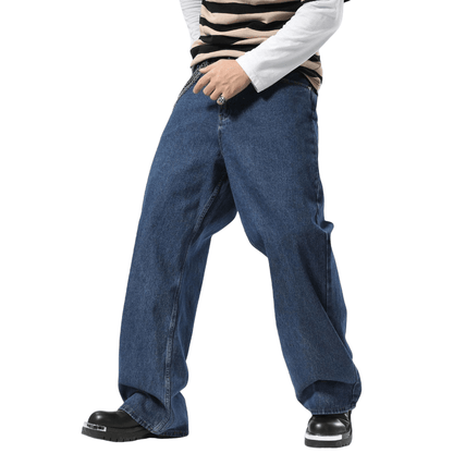 Plaid&Plain Men's Dark Stone Baggy Jeans | Wide Leg Denim Pants for Hip Hop & Skateboarding - Plaid&Plain-B01-Dark Stone-28X28