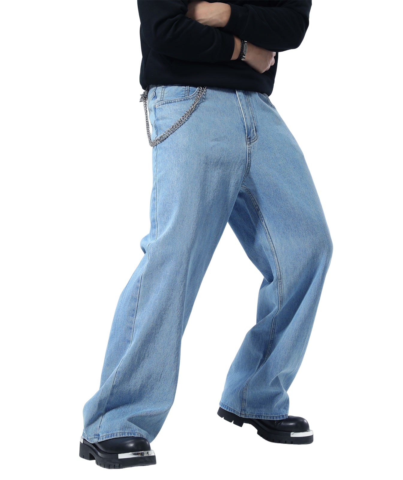 Plaid&Plain Men's Antique Baggy Jeans |  Wide Leg Denim Pants for Hip Hop & Skateboarding