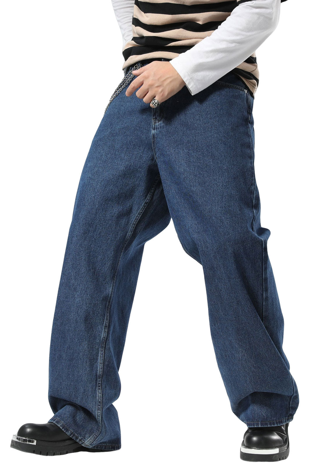 Plaid&Plain Men's Dark Stone Baggy Jeans |  Wide Leg Denim Pants for Hip Hop & Skateboarding