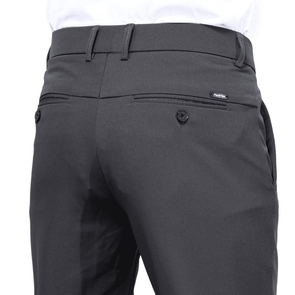 Plaid&Plain Men's Charcoal Slim Fit Dress Pants | 4-Way Flex Stretch Suit Pants - Plaid&Plain-603-Charcoal-27X28
