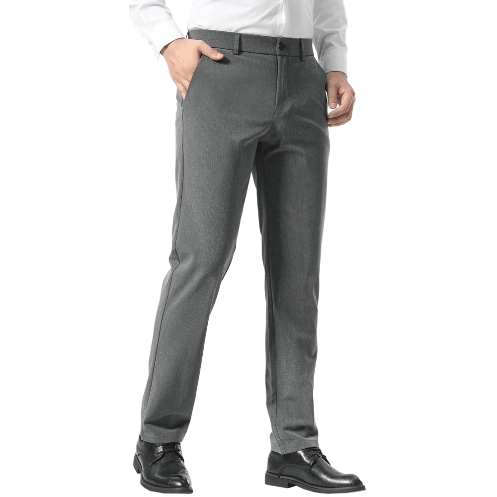 Plaid&Plain Medium Heather Grey Men’s Slim - Fit Dress Pants | Stretch Dress Pants - Plaid&Plain-8101-Medium Heather Grey-27X28