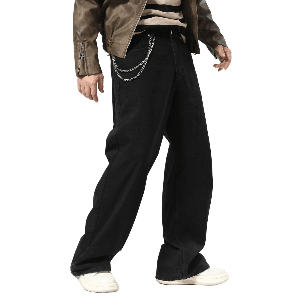 Plaid&Plain Men's Black Baggy Jeans | Wide Leg Denim Pants for Hip Hop & Skateboarding - Plaid&Plain-B01-Black-28X28