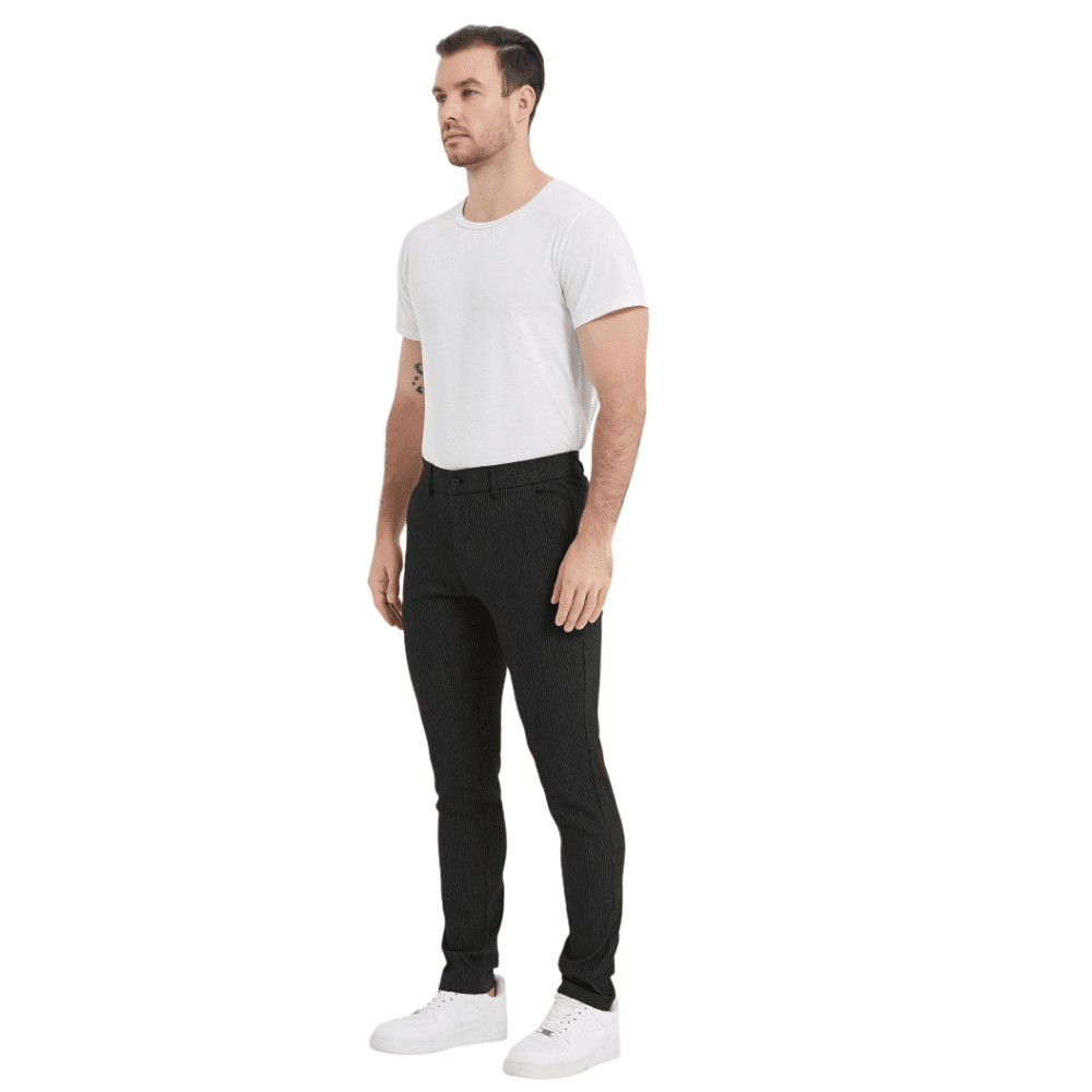 Plaid&Plain Black Strip Skinny Men's Chinos | Slacks Tapered Trousers - Plaid&Plain-7301-Black-28X28