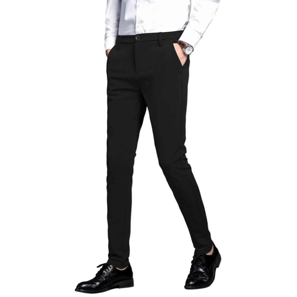 Plaid&Plain Men's Black Stretch Dress Pants | Skinny Suit Pants
