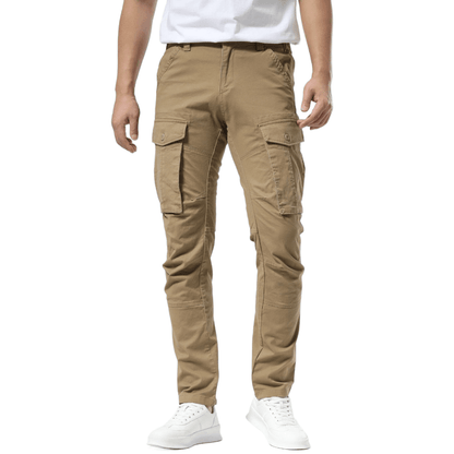 Plaid&Plain Men's Dark Pebble Khaki Slim Fit Cargo Pants | Tactical Utility with Articulated Knees | Outdoor Hiking & Workwear - Plaid&Plain-C804-Dark Pebble Khaki-28X28