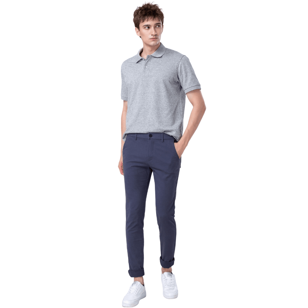 Plaid&Plain Men's Pacific Blue Skinny Chinos | Slacks Tapered Trousers Suit Pants - Plaid&Plain-819-Pacific Blue-27X28