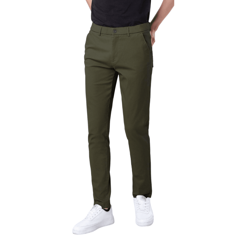 Plaid&Plain Men's Olive Skinny Chinos | Slacks Tapered Trousers Suit Pants - Plaid&Plain-819-Olive-27X28