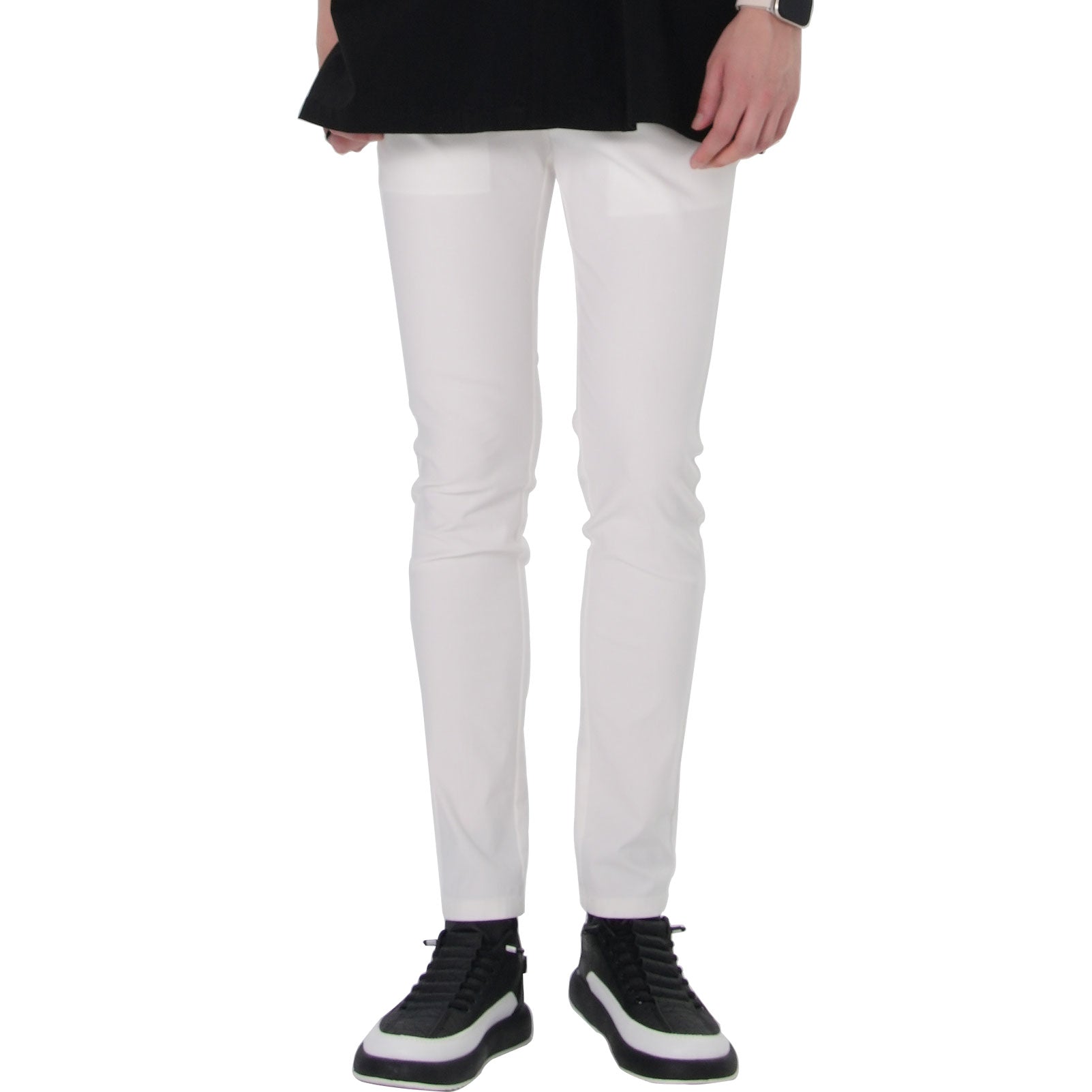 Plaid&Plain Men's White Skinny Stretchy Chinos| Slim Fit Slacks Tapered Trousers