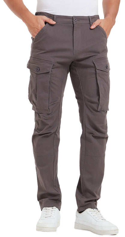 Plaid&Plain Men's Grey Slim Fit Cargo Pants | Tactical Utility with Articulated Knees | Outdoor Hiking & Workwear