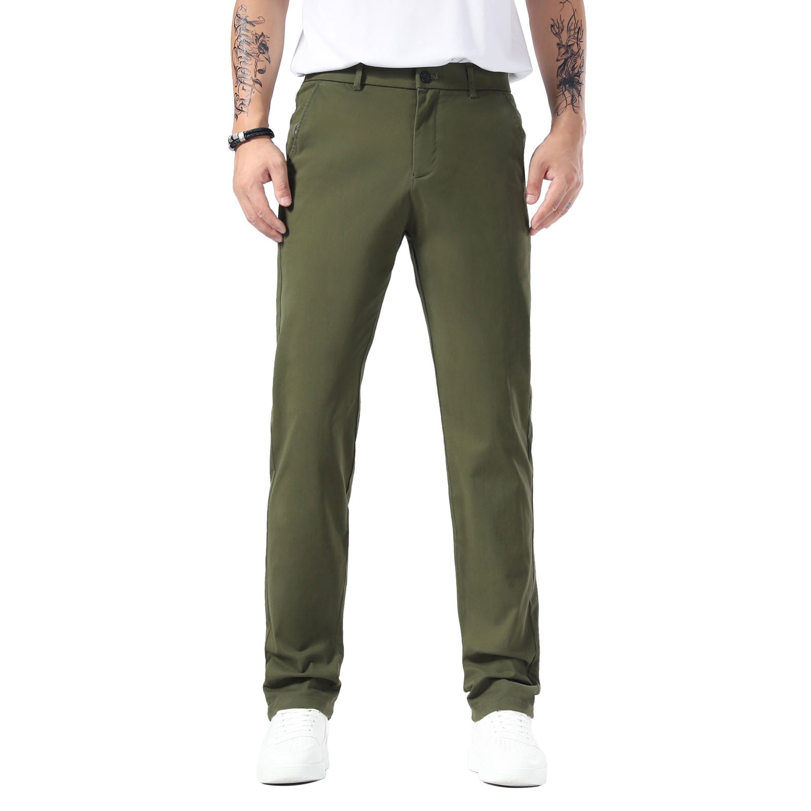 Plaid&Plain Olive Men’s Slim - Fit Chinos| Men’s Tapered Chino Pants