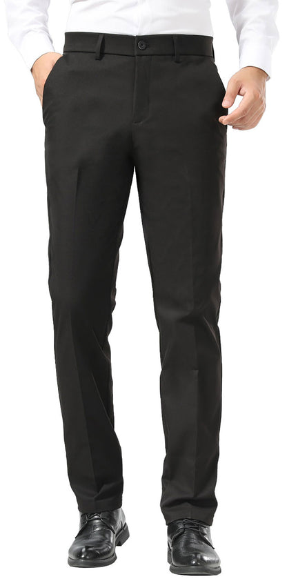Plaid&Plain Black Men's Dress Pants | Slim Fit Stretch Comfy Dress Pants