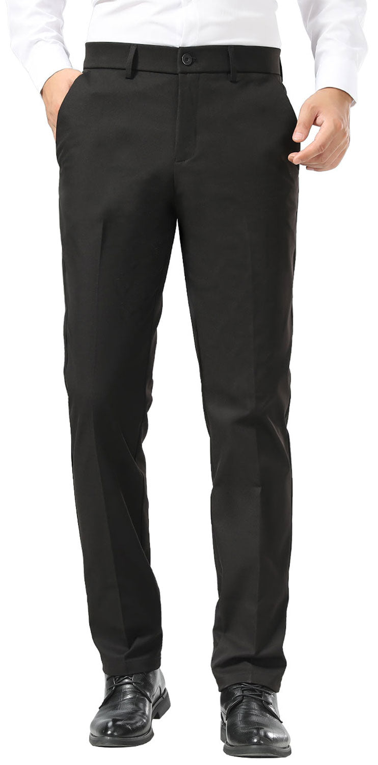 Plaid&Plain Black Men's Dress Pants | Slim Fit Stretch Comfy Dress Pants
