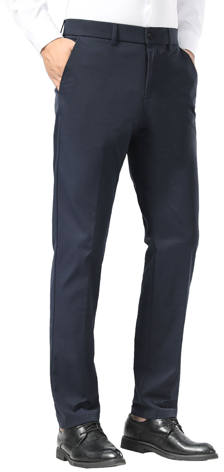 Plaid&Plain Navy Blue Men's Dress Pants | Slim Fit Stretch Comfy Dress Pants