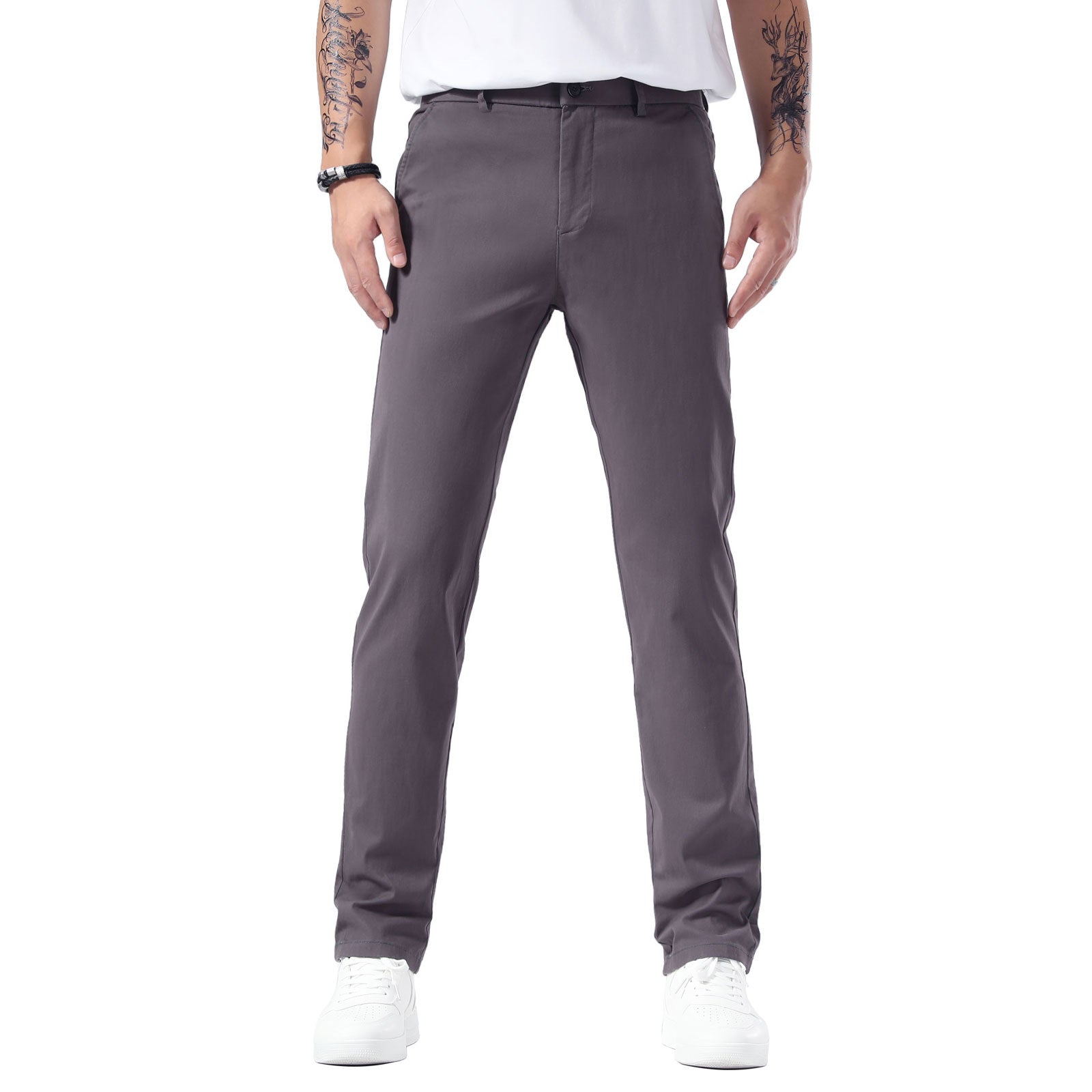 Plaid&Plain Grey Men’s Slim - Fit Chinos| Men’s Tapered Chino Pants