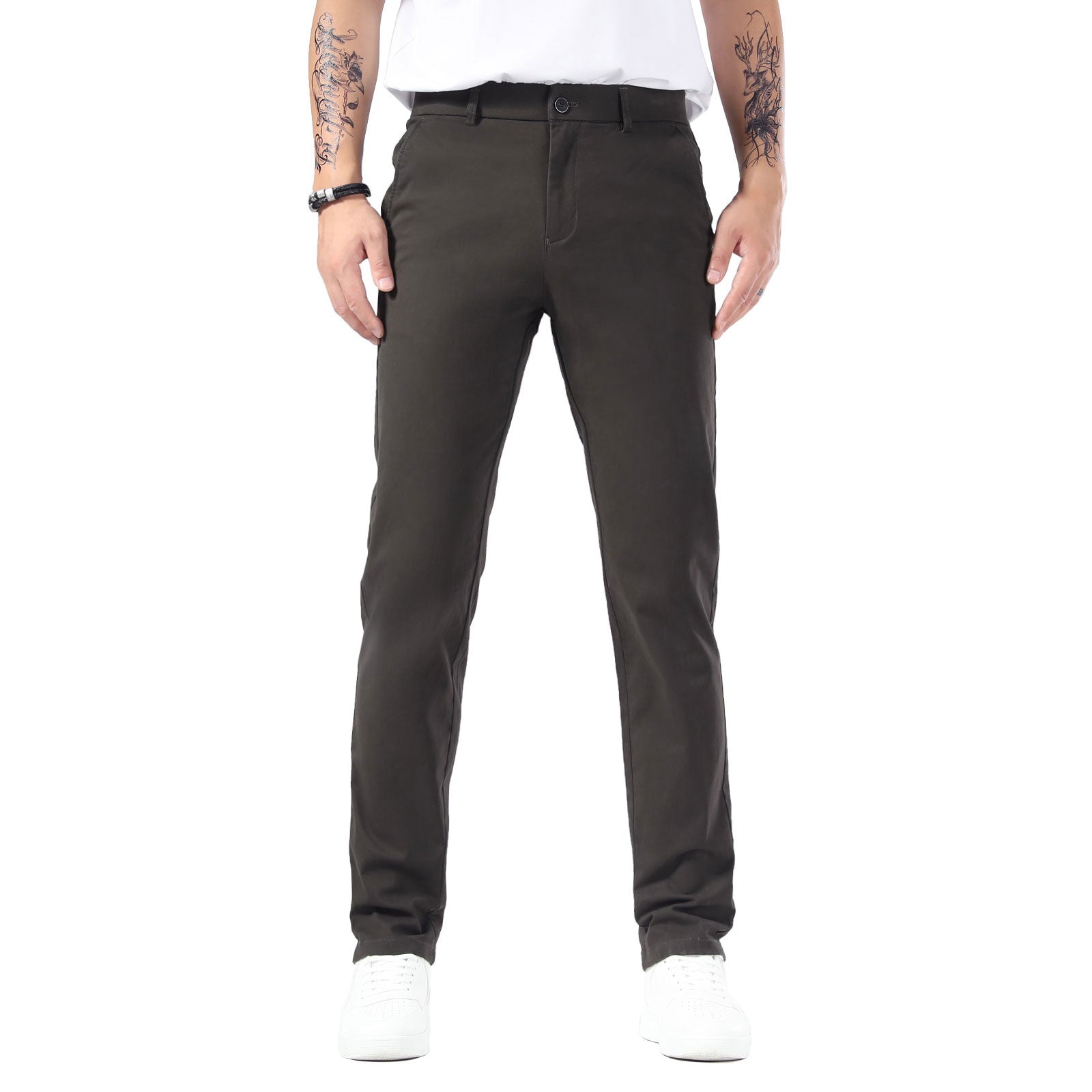 Plaid&Plain Charcoal Men’s Slim - Fit Chinos| Men’s Tapered Chino Pants