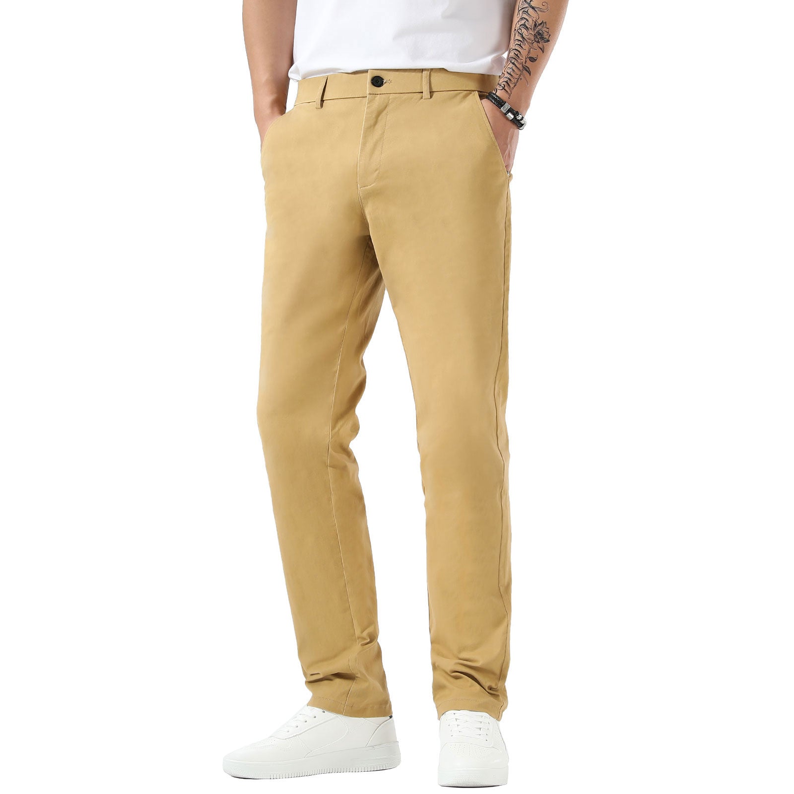Plaid&Plain Khaki Men’s Slim Fit Chinos| Men’s Tapered Chino Pants