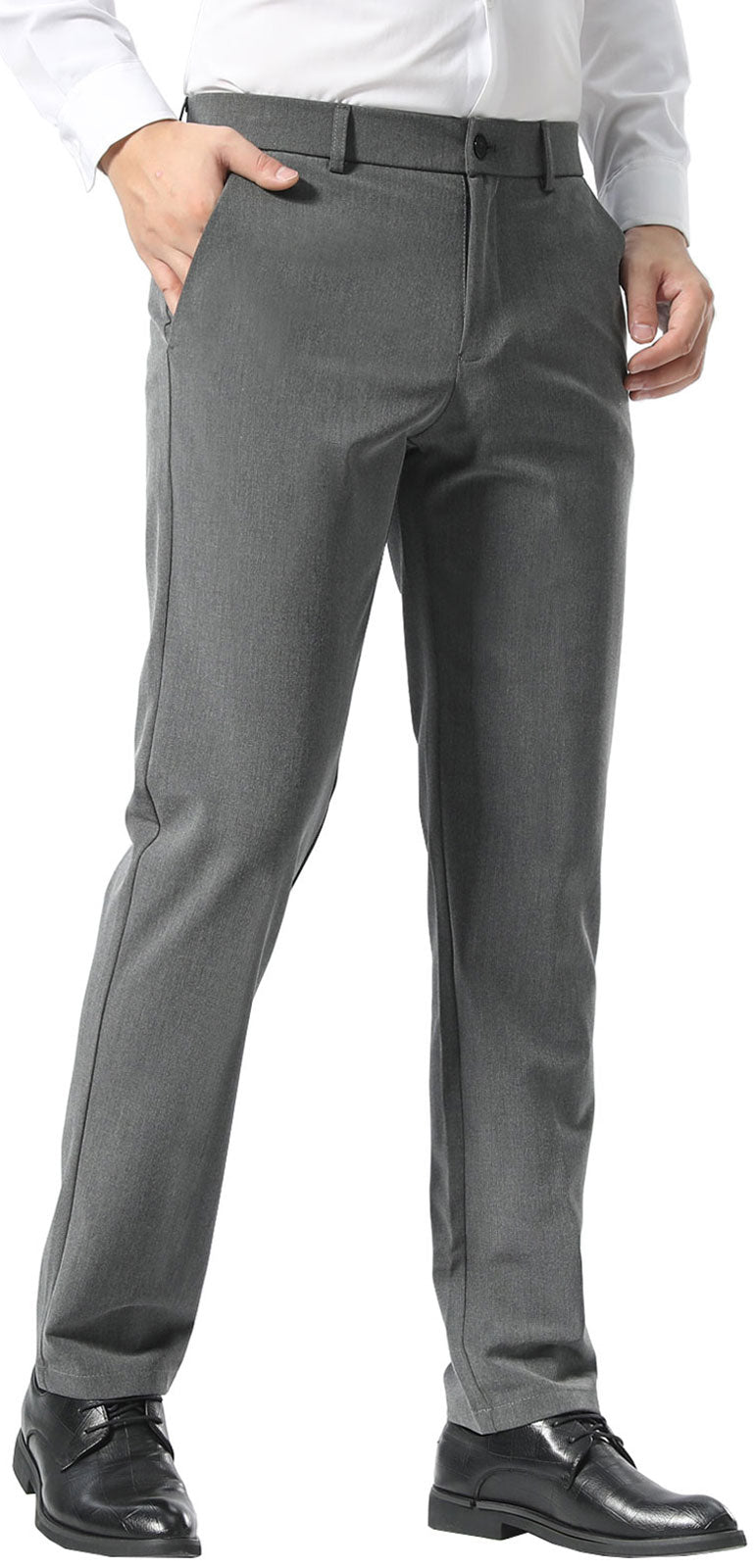 Plaid&Plain Medium Heather Grey Men’s Slim - Fit Dress Pants | Stretch Dress Pants