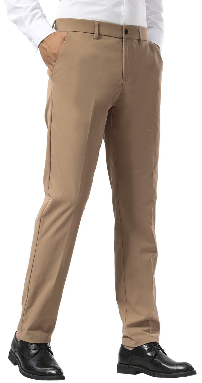 Plaid&Plain Khaki Men's Dress Pants | Slim Fit Stretch Comfy Dress Pants