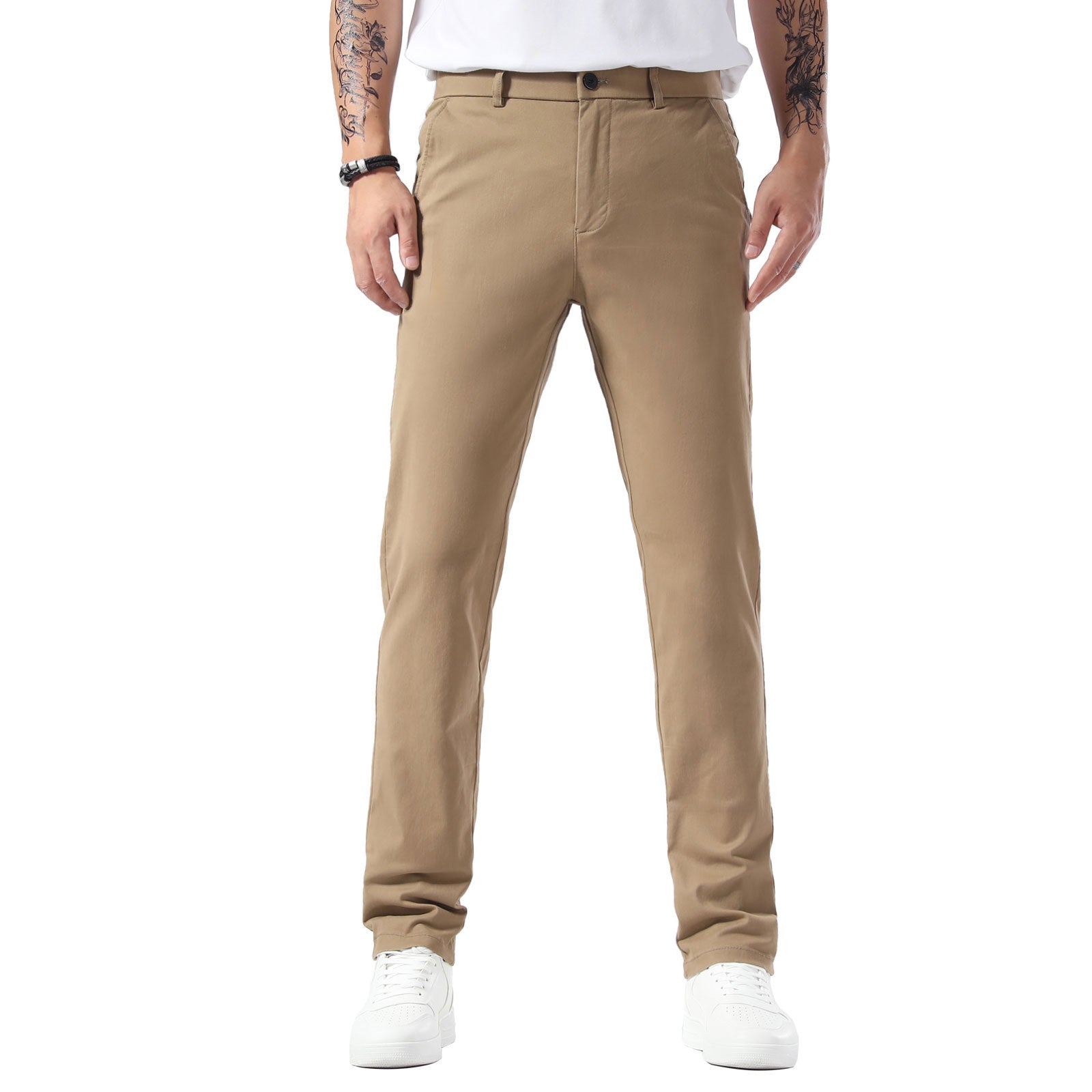 Plaid&Plain Dark Pebble Khaki Men’s Slim - Fit Chinos| Men’s Tapered Chino Pants