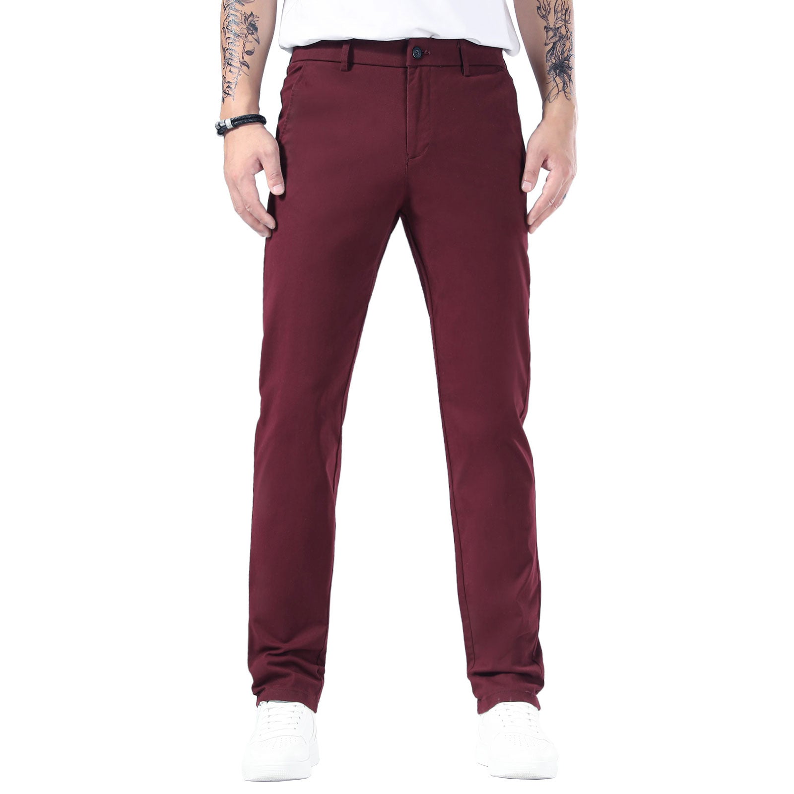 Plaid&Plain Burgundy Men’s Slim - Fit Chinos| Men’s Tapered Chino Pants