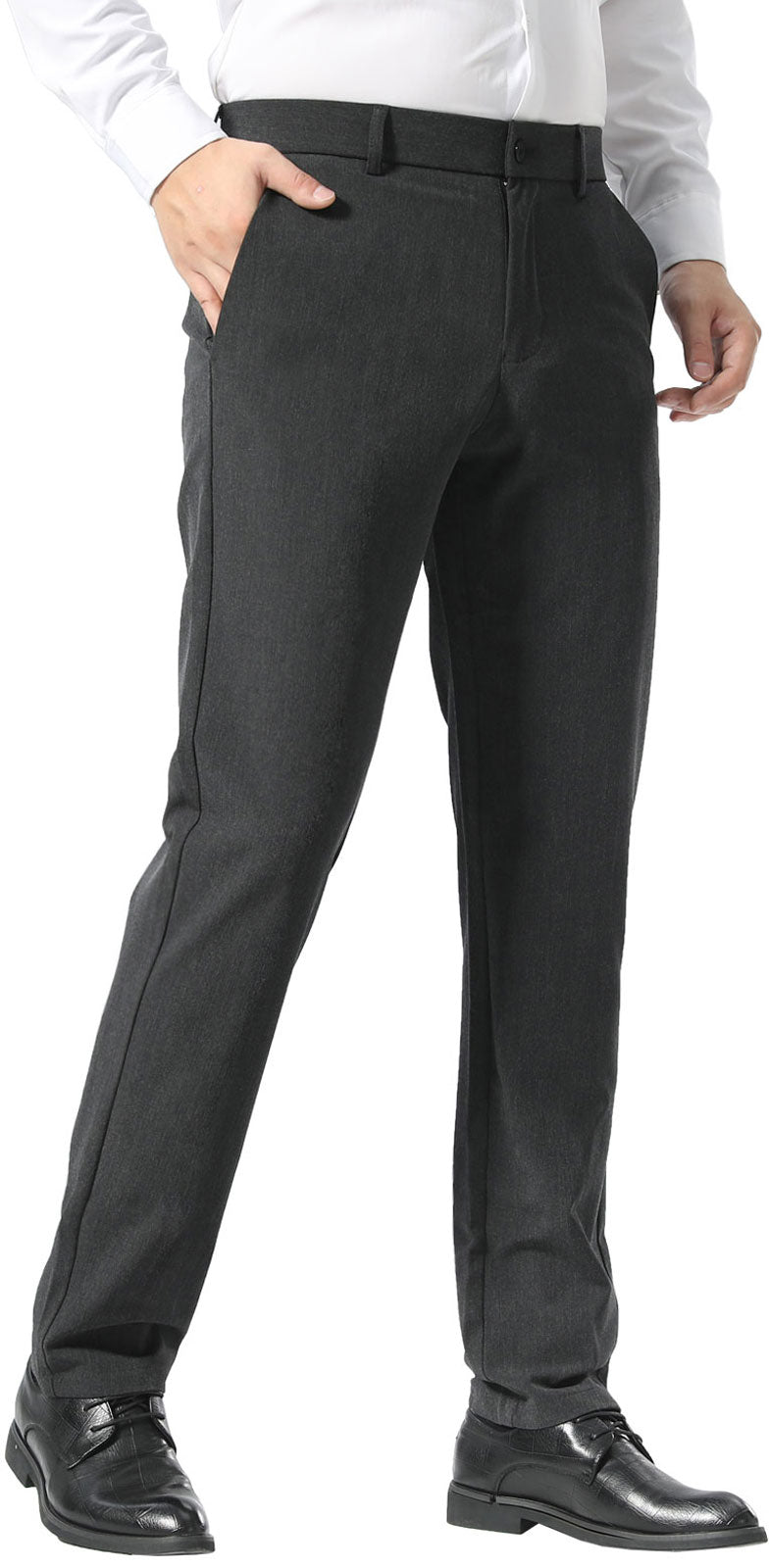 Plaid&Plain Dark Heather Grey Men’s Slim - Fit Dress Pants | Stretch Dress Pants