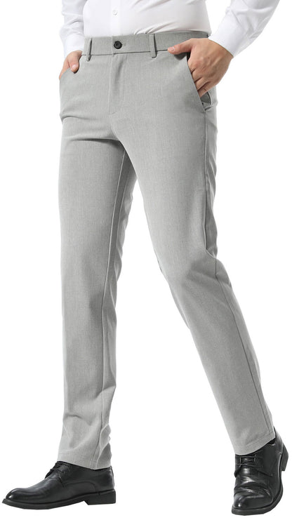 Plaid&Plain Light Heather Grey Men’s Slim - Fit Dress Pants | Stretch Dress Pants