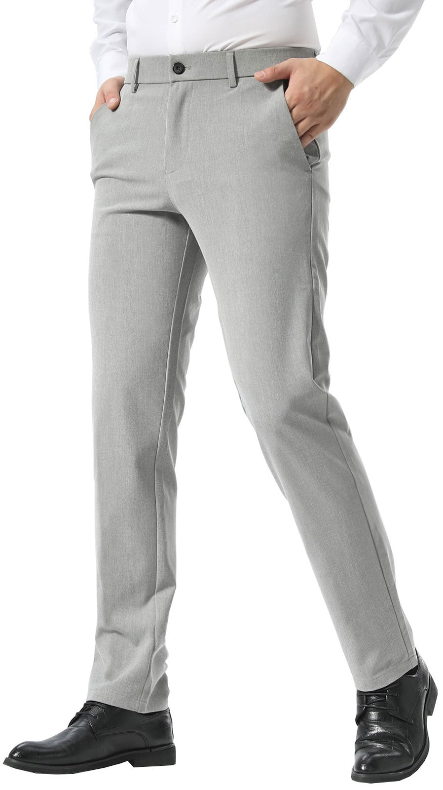 Plaid&Plain Light Heather Grey Men’s Slim - Fit Dress Pants | Stretch Dress Pants