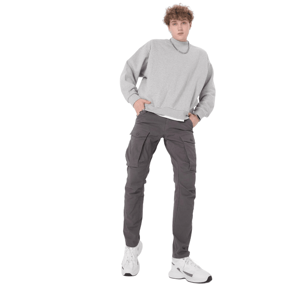 Plaid&Plain Men's Grey Slim Fit Cargo Pants | Tactical Utility with Articulated Knees | Outdoor Hiking & Workwear - Plaid&Plain-C804-Grey-28X28