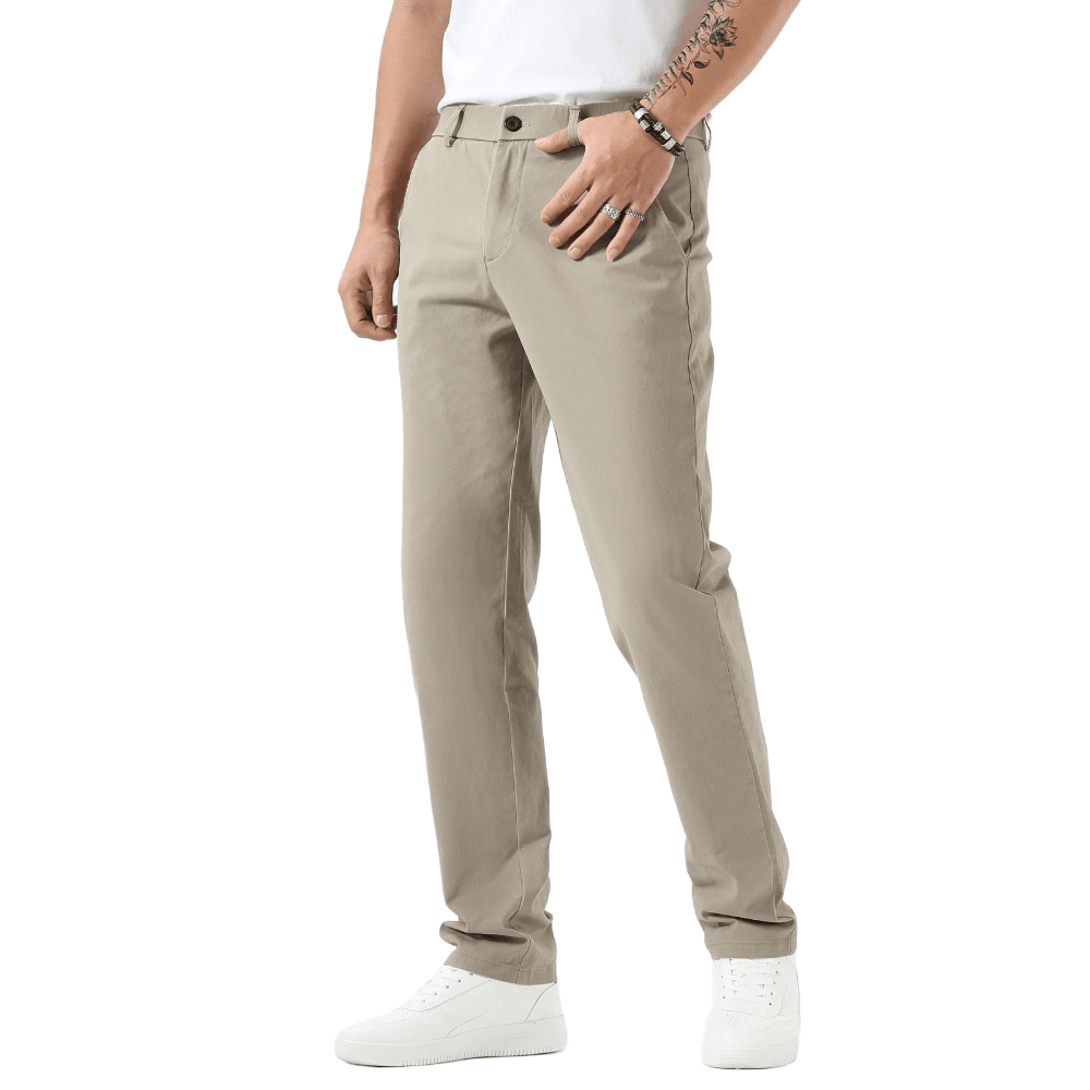 Plaid&Plain Taupe Men’s Slim Fit Chinos | Men’s Tapered Chino Pants - Plaid&Plain-8801-Taupe-27X28