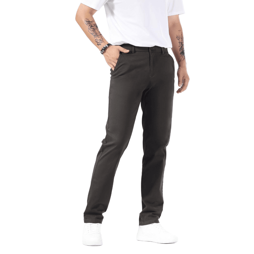 Plaid&Plain Charcoal Men’s Slim - Fit Chinos| Men’s Tapered Chino Pants - Plaid&Plain-8801-Charcoal-27X28