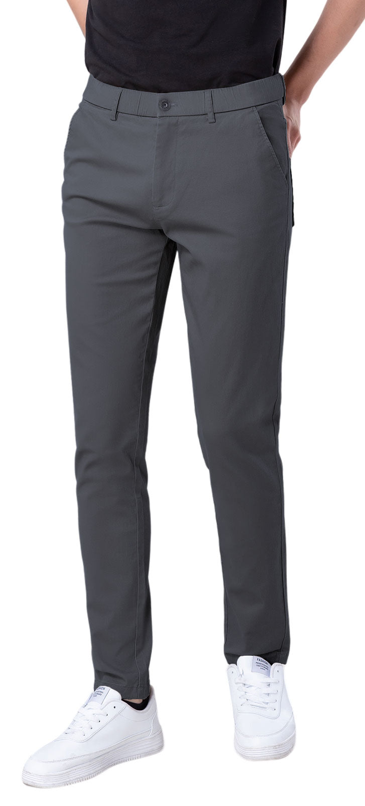 Plaid&Plain Men's Grey Skinny Chinos | Slacks Tapered Trousers Suit Pants