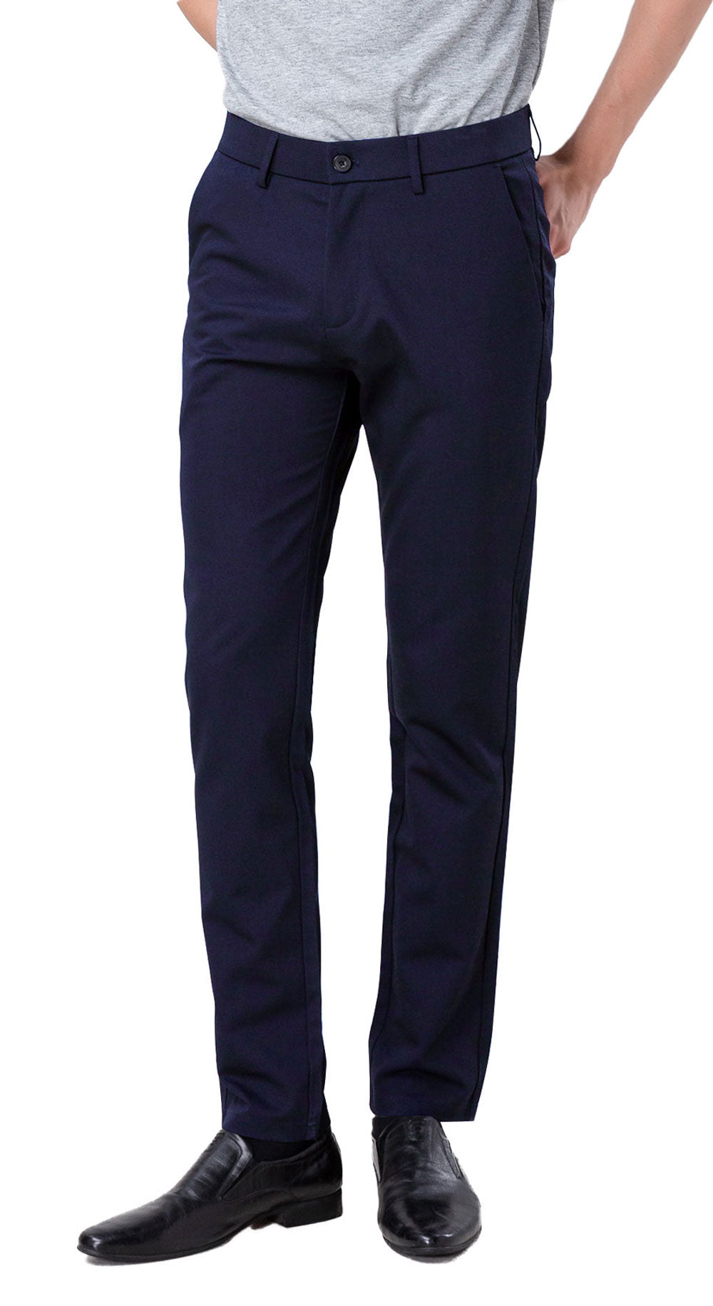 Plaid&Plain Navy Blue Men’s Slim - Fit Dress Pants | Stretch Dress Pants