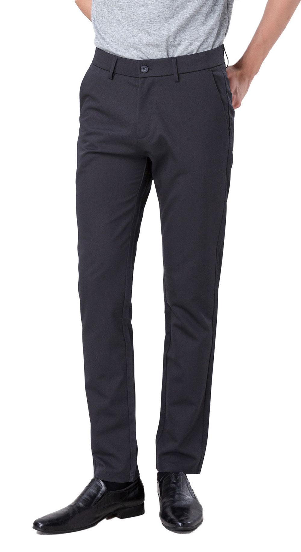 Plaid&Plain Charcoal Men’s Slim - Fit Dress Pants | Stretch Dress Pants