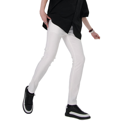 Plaid&Plain Men's White Skinny Stretchy Chinos| Slim Fit Slacks Tapered Trousers