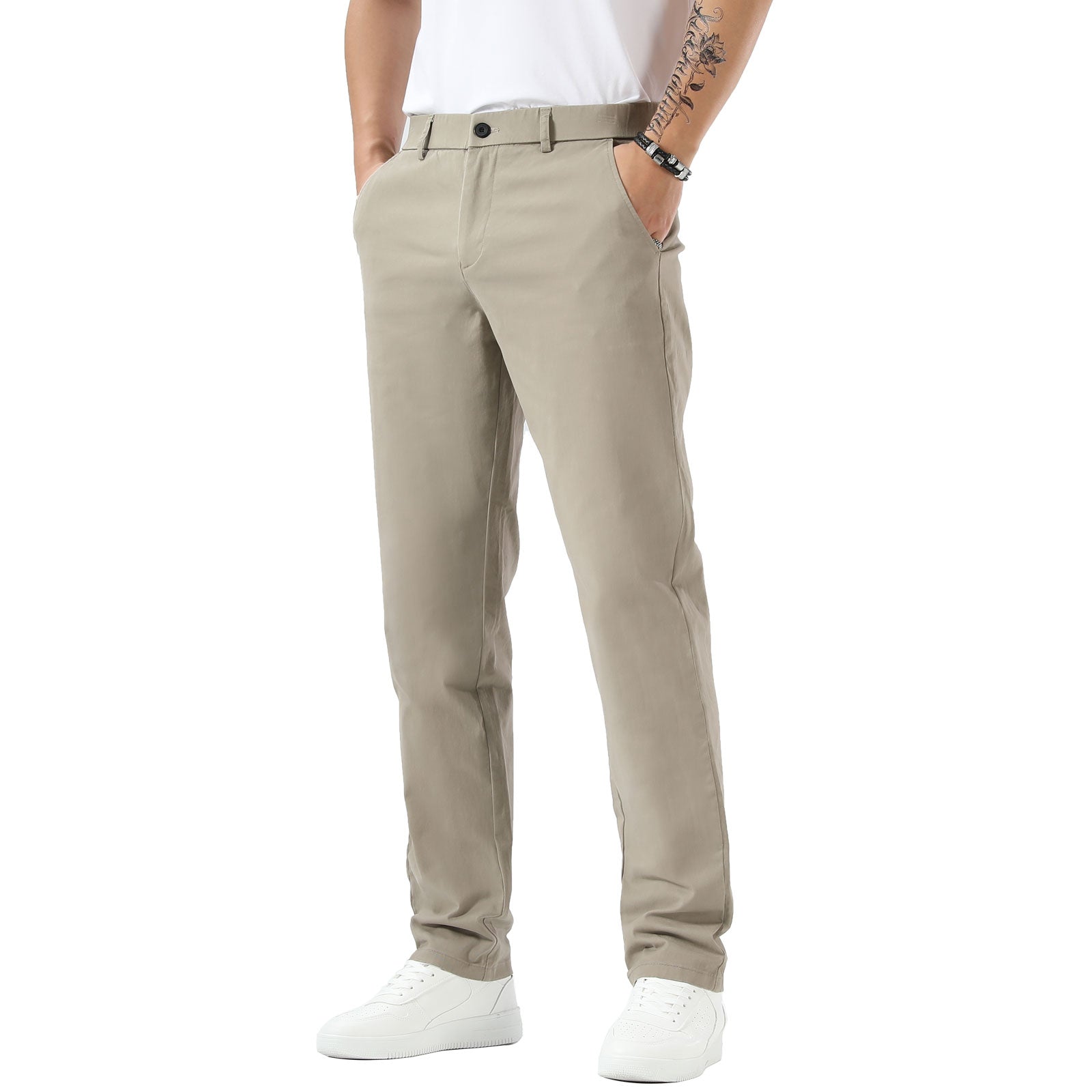 Plaid&Plain Taupe Men’s Slim Fit Chinos | Men’s Tapered Chino Pants