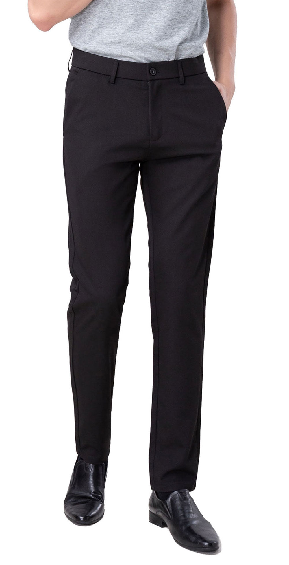 Plaid&Plain Black Men’s Slim - Fit Dress Pants | Stretch Dress Pants