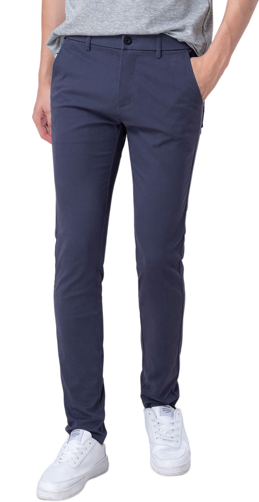 Plaid&Plain Men's Pacific Blue Skinny Chinos | Slacks Tapered Trousers Suit Pants