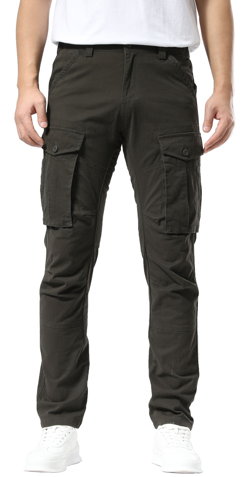 Plaid&Plain Men's Charcoal Slim Fit Cargo Pants | Tactical Utility with Articulated Knees | Outdoor Hiking & Workwear