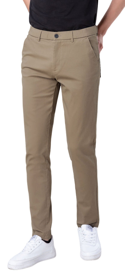 Plaid&Plain Men's Dark Pebble Khaki Skinny Chinos | Slacks Tapered Trousers Suit Pants