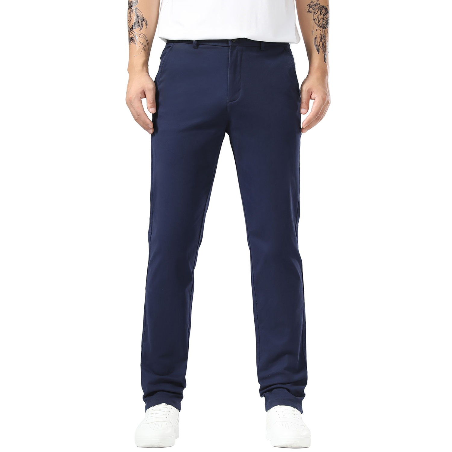 Plaid&Plain Navy Blue Men’s Slim - Fit Chinos| Men’s Tapered Chino Pants
