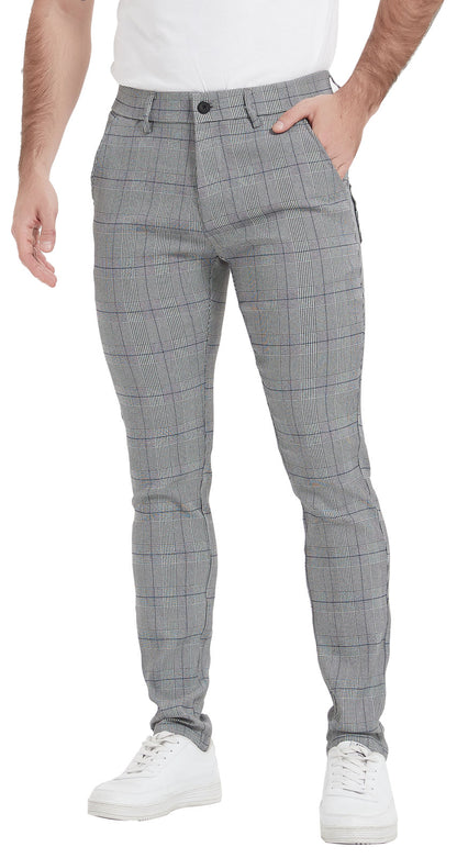 Plaid&Plain Grey Plaid Skinny Men's Chinos | Slacks Tapered Trousers