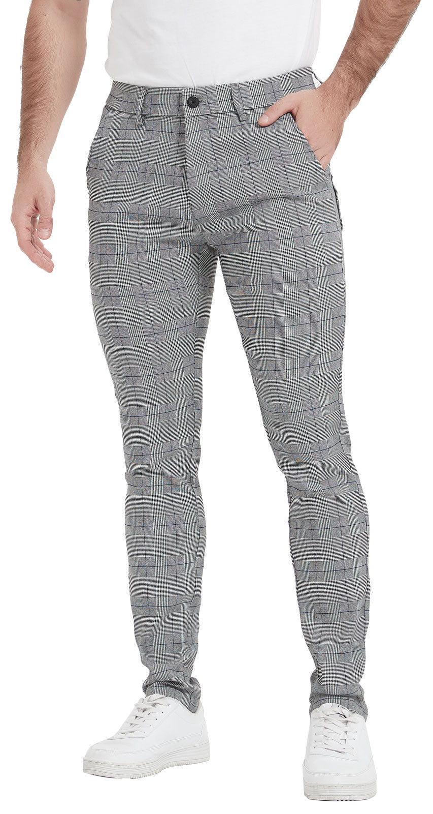Plaid&Plain Grey Plaid Skinny Men's Chinos | Slacks Tapered Trousers