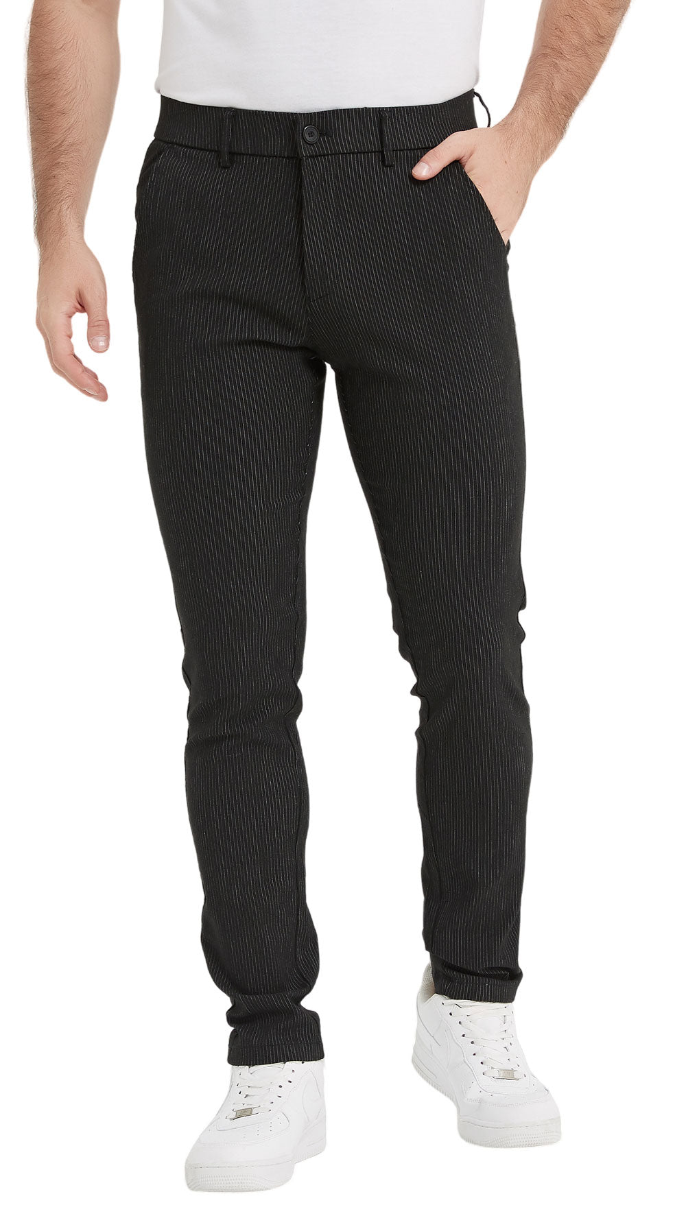 Plaid&Plain Black Strip Skinny Men's Chinos | Slacks Tapered Trousers