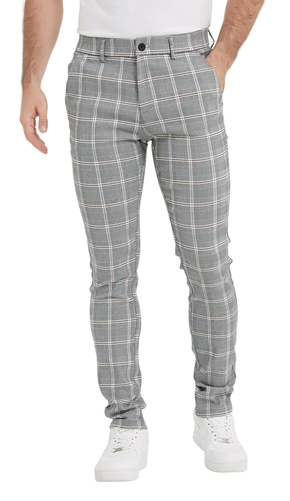 Plaid&Plain Grey Plaid Patterned Skinny Men's Chinos | Slacks Tapered Trousers