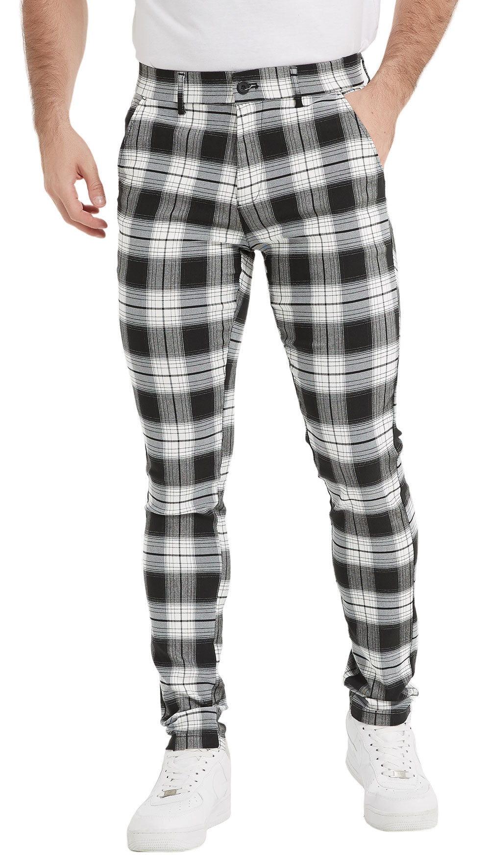 Plaid&Plain Classic Grey Plaid Skinny Men's Chinos | Slacks Tapered Trousers