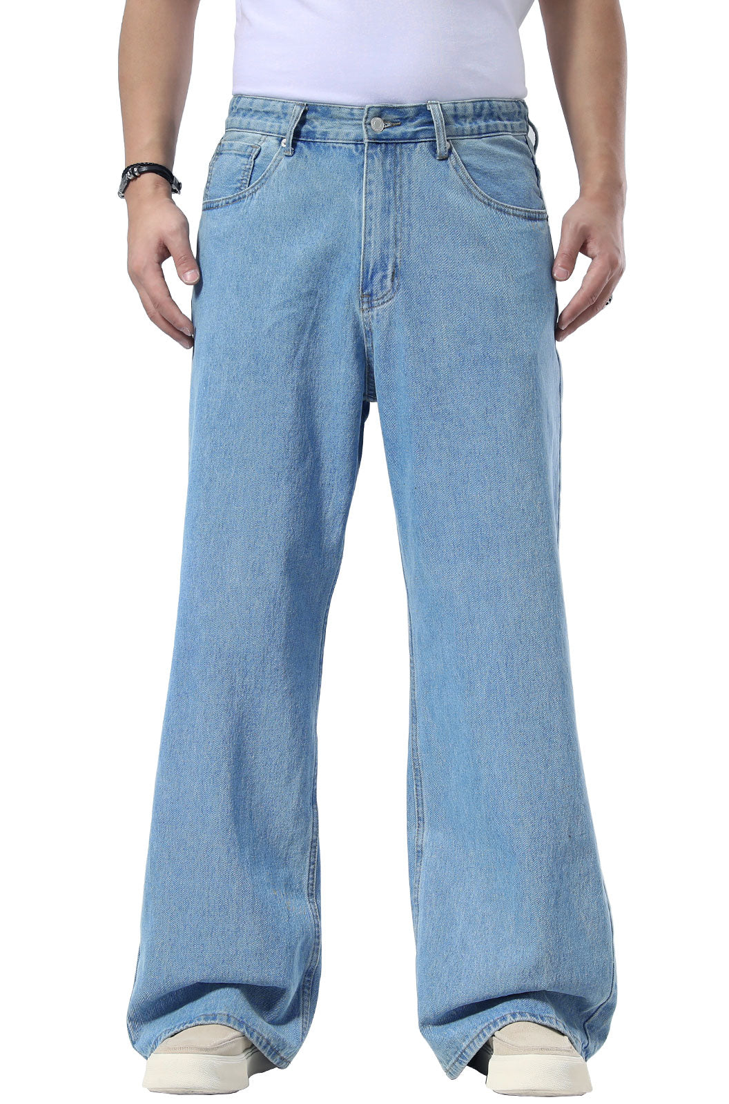 Plaid&Plain Men's Antique Baggy Jeans |  Wide Leg Denim Pants for Hip Hop & Skateboarding